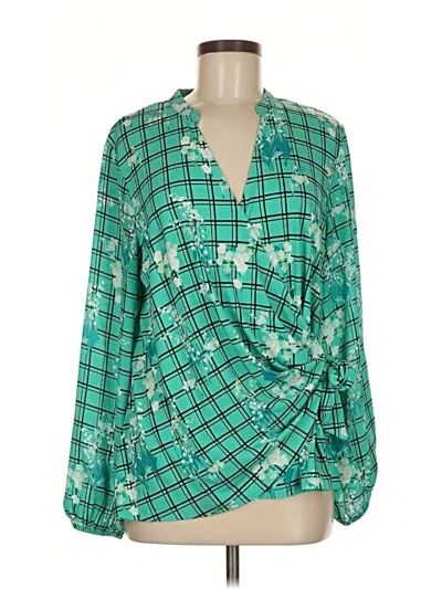 Pre-owned Alfani Long Sleeve Blouse In Green
