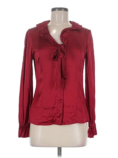 Pre-owned Alfani Long Sleeve Silk Top Burgundy Tie Neck Tops