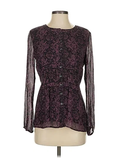 Pre-owned Alfani Long Sleeve Silk Top Purple Keyhole Neckline Tops