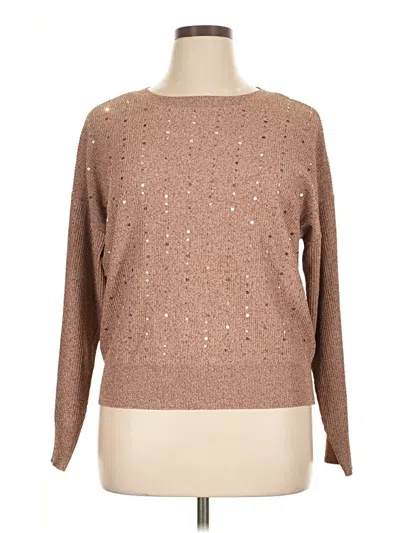 Pre-owned Alfani Long Sleeve Top Brown Crew Neck Tops