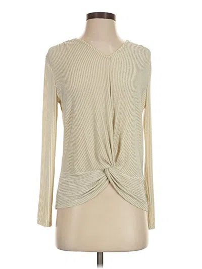 Pre-owned Alfani Long Sleeve Top Tan Plunge Neckline Tops