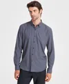 Alfani Men's Alfatech Hex Line Regular-fit 4-way Stretch Geo-print Button-down Shirt, Created For Macy's In Deep Black