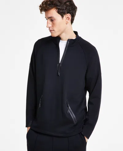 Alfani Men's Alfatech Quarter-zip Sweatshirt, Exclusively At Macy's In Deep Black