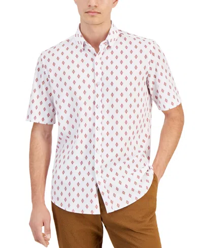 Alfani Men's Alfatech Seventy Regular-fit 4-way Stretch Geo-print Button-down Shirt, Created For Macy's In Bright White