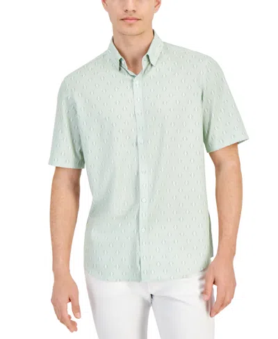 Alfani Men's Alfatech Seventy Regular-fit 4-way Stretch Geo-print Button-down Shirt, Created For Macy's In Mint Sugar