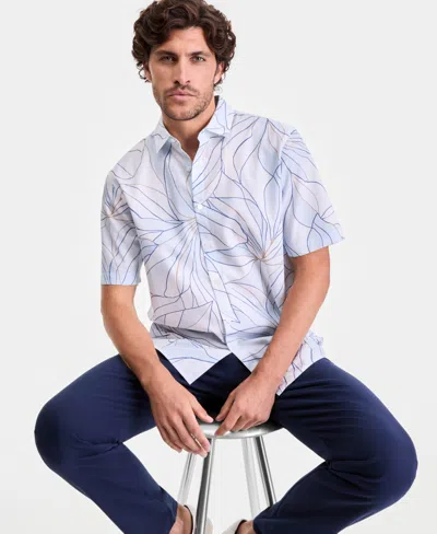 Alfani Men's Artist Floral-print Short-sleeve Shirt, Macy's Exclusive In White