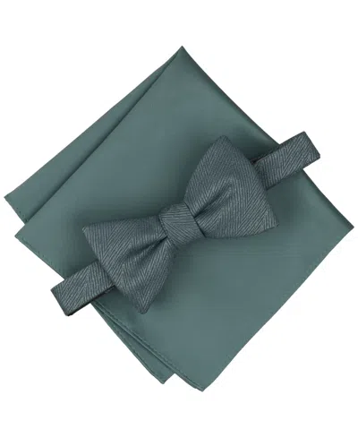 Alfani Men's Atlas Chevron Solid Pre-tied Bow Tie And Pocket Square, 2-piece Set In Steel Blue