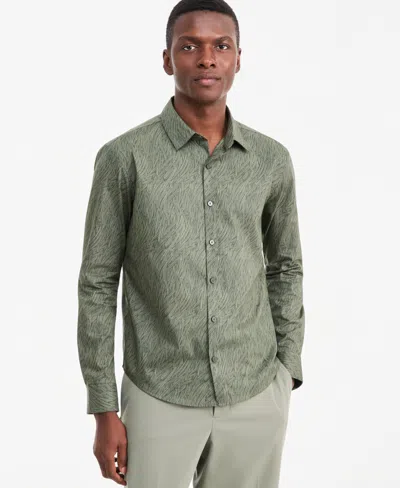 Alfani Men's Baker Geometric Long-sleeve Shirt, Macy's Exclusive In Green