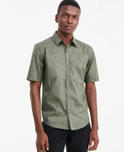 Alfani Men's Baker Geometric Short-sleeve Shirt, Macy's Exclusive In Bbaker Line Geo - Oliva