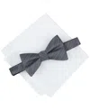 Alfani Men's Balaton Stripe Bow Tie & Solid Pocket Square Set, Exclusively At Macy's In Black