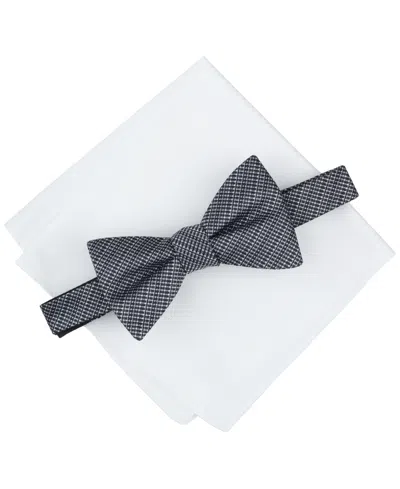 Alfani Men's Balaton Stripe Bow Tie & Solid Pocket Square Set, Exclusively At Macy's In Black