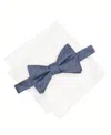 Alfani Men's Balaton Stripe Bow Tie & Solid Pocket Square Set, Exclusively At Macy's In Blue