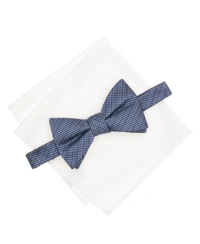 Alfani Men's Balaton Stripe Bow Tie & Solid Pocket Square Set, Exclusively At Macy's In Blue