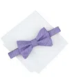 Alfani Men's Balaton Stripe Bow Tie & Solid Pocket Square Set, Exclusively At Macy's In Purple