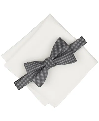Alfani Men's Barton Plaid Bow Tie And Pocket Square, 2-piece Set, Macy's Exclusive In Gray