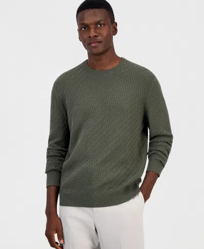 Alfani Men's Basket Weave Long-sleeve Sweater, Macy's Exclusive In Green