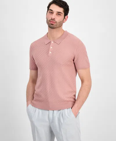 Alfani Men's Basketweave Short-sleeve Polo Sweater, Macy's Exclusive In Pink