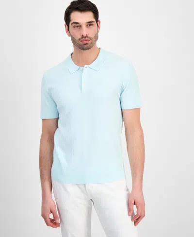 Alfani Men's Basketweave Short-sleeve Polo Sweater, Macy's Exclusive In Blue