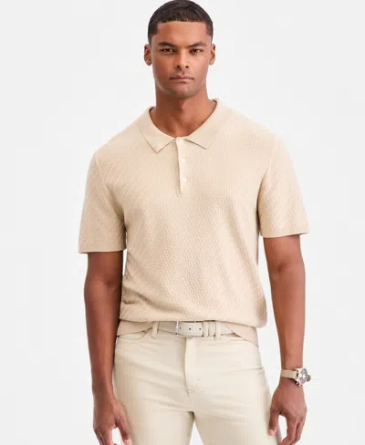 Alfani Men's Basketweave Short-sleeve Polo Sweater, Macy's Exclusive In Neutral
