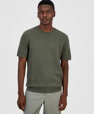 Alfani Men's Basketweave Sweater T-shirt, Macy's Exclusive In Green