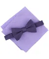 Alfani Men's Bellair Geo-pattern Bow Tie & Solid Pocket Square Set, Created For Macy's In Plum