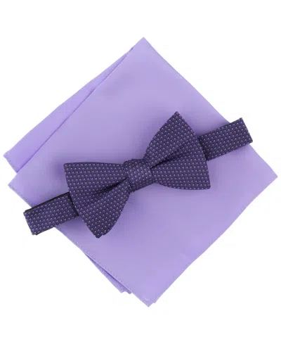 Alfani Men's Bellair Geo-pattern Bow Tie & Solid Pocket Square Set, Created For Macy's In Plum