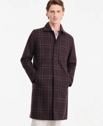 Alfani Men's Blake Window-pane Plaid Coat, Macy's Exclusive In Aubergine Noir