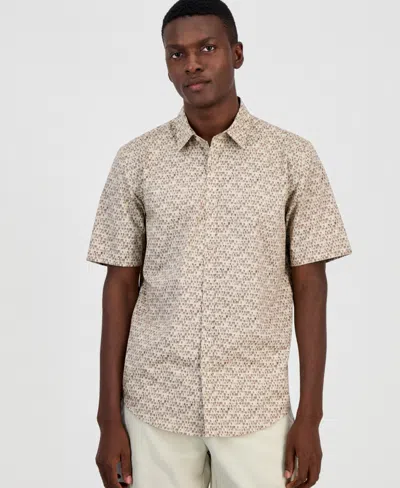 Alfani Men's Brick Geometric Short-sleeve Shirt, Macy's Exclusive In Brick Geo Print - Abalone