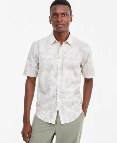 Alfani Men's Brushed Geometric Poplin Short-sleeve Shirt, Macy's Exclusive In Washed White