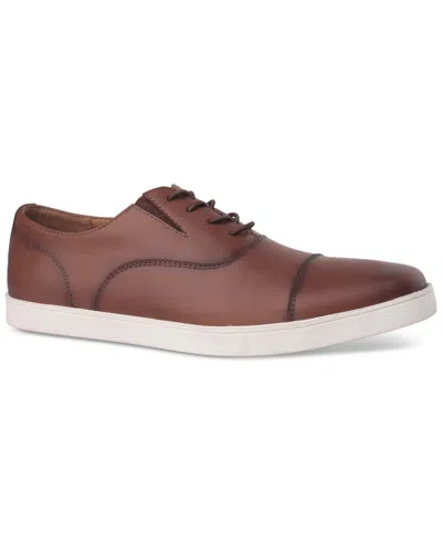 Alfani Men's Callowayy Leather Lace-up Cap-toe Sneakers, Exclusively At Macy's In Moroccan Brown Leather