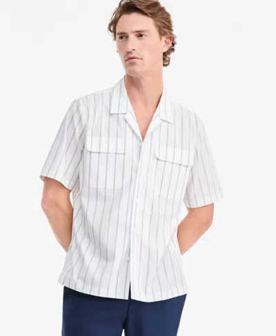Alfani Men's Canvas Stripe Short-sleeve Camp Shirt, Macy's Exclusive In White