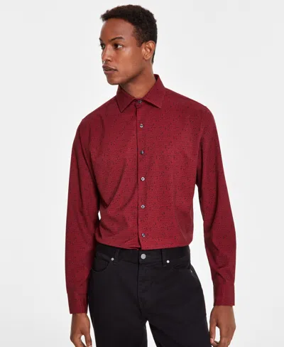 Alfani Men's Carlo Slim-fit Performance Stretch Dot-print Dress Shirt, Created For Macy's In Red Black