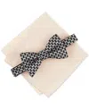 Alfani Men's Checker Bow Tie & Solid Pocket Square Set, Exclusively At Macy's In Ecru