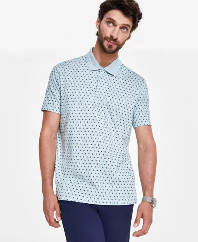 Alfani Men's Circle Geometric Pattern Polo Shirt, Created For Macy's In Smokey Cyan