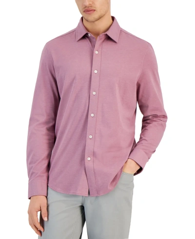 Alfani Men's Classic-fit Heathered Jersey-knit Button-down Shirt, Created For Macy's In Smokey Rose Heather