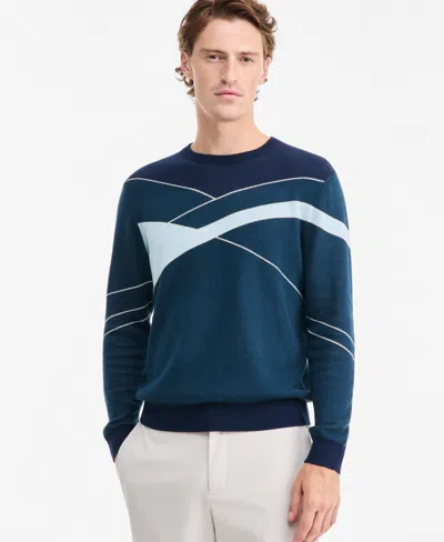 Alfani Men's Cotton Colorblocked Crewneck Sweater, Macy's Exclusive In Blue