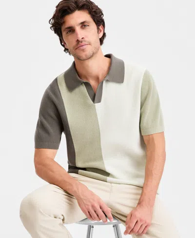 Alfani Men's Cotton Colorblocked Johnny Collar Sweater, Macy's Exclusive In Green