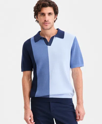 Alfani Men's Cotton Colorblocked Johnny Collar Sweater, Macy's Exclusive In Blue