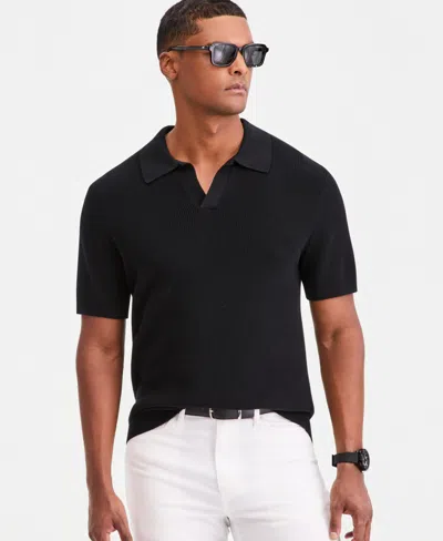 Alfani Men's Cotton Johnny Collar Short-sleeve Sweater, Macy's Exclusive In Black