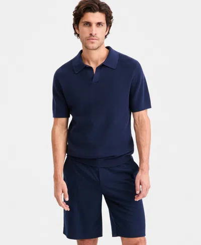 Alfani Men's Cotton Johnny Collar Short-sleeve Sweater, Macy's Exclusive In Blue