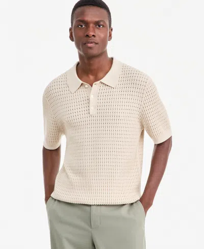 Alfani Men's Cotton Short-sleeve Polo Sweater, Macy's Exclusive In Abalone