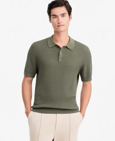Alfani Men's Cotton Short-sleeve Polo Sweater, Macy's Exclusive In Oliva