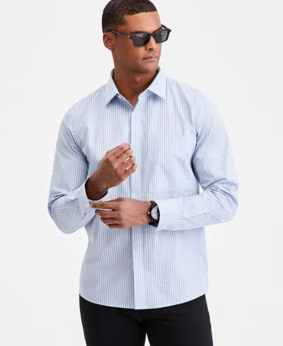 Alfani Men's Cotton Striped One-pocket Regular-fit Shirt, Macy's Exclusive In Blue