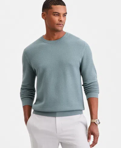 Alfani Men's Cotton Textured Crewneck Long-sleeve Sweater, Macy's Exclusive In Blue