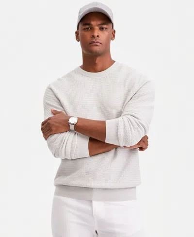 Alfani Men's Cotton Textured Crewneck Long-sleeve Sweater, Macy's Exclusive In Neutral