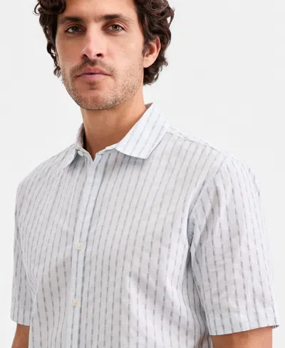 Alfani Men's Cotton Textured-stripe Short-sleeve Shirt, Macy's Exclusive In Blue