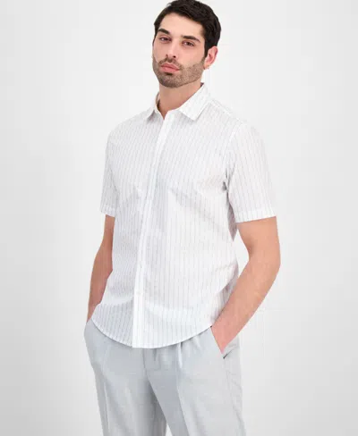Alfani Men's Cotton Textured-stripe Short-sleeve Shirt, Macy's Exclusive In White