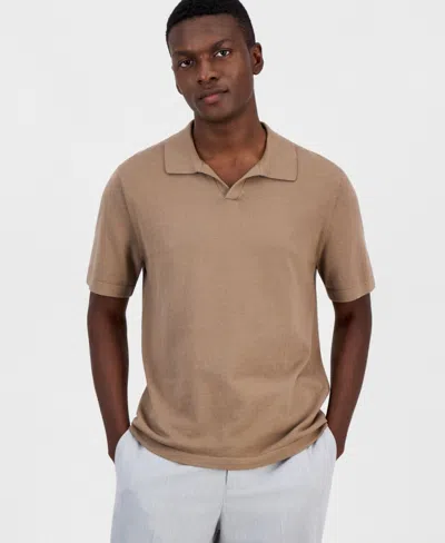 Alfani Men's Cotton-blend Johnny-collar Polo Sweater, Macy's Exclusive In Cracked Walnut