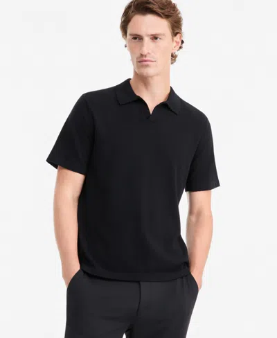 Alfani Men's Cotton-blend Johnny-collar Polo Sweater, Macy's Exclusive In Black