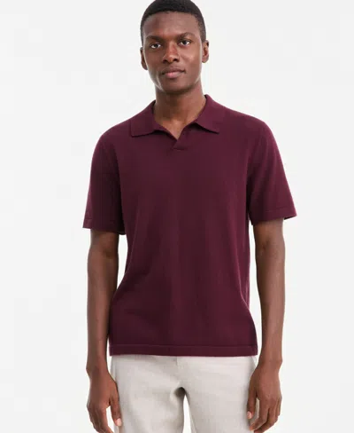 Alfani Men's Cotton-blend Johnny-collar Polo Sweater, Macy's Exclusive In Burgundy